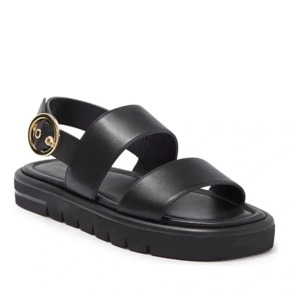 $380 Stuart Weitzman Elodie Leather Platform Sandal Black 7.5 (Me7)
